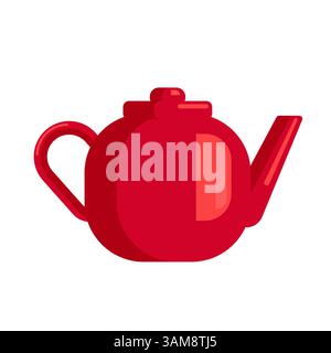 Bright red teapot. Flat vector illustration. Perfect for bright design of menus, dishes, kitchen textiles. Break, tea, tea ceremony Stock Vector