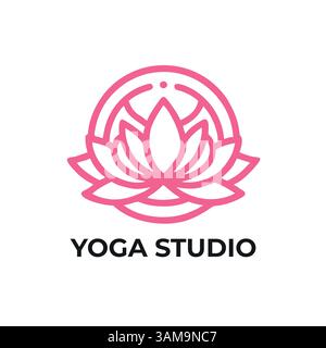 A minimalist pink lotus logo design representing tranquility and meditation, ideal for yoga, wellness, and meditation-related branding or promotional Stock Vector