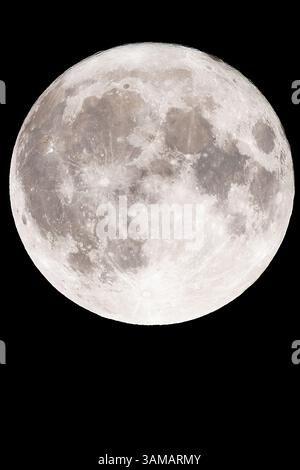 Detailed Full Moon Close-Up Against Black Night Sky Stock Photo