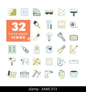 Set of building construction and home repair isolated icons. Vector design and illustration Stock Vector