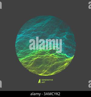 Wave Background. 3d Abstract Vector Illustration. Ripple Grid. .Network Design with Particle Stock Vector