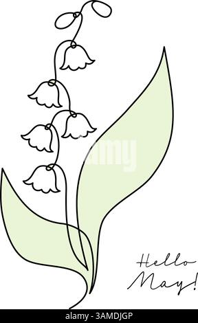 May Flower Lily of the Valley in One Continuous Line Drawing. Simple Minimalist Linear Beautiful Spring forest bells. Vector Illustration For wedding Stock Vector