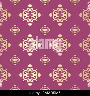 Historical Floral Seamless Pattern, Gold Flora on Burgundy Background Stock Vector