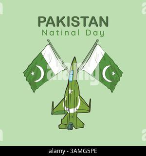 Defence Day Pakistan Flag, F-16 Thunder Fighter Jets, social media, illustration art Stock Vector