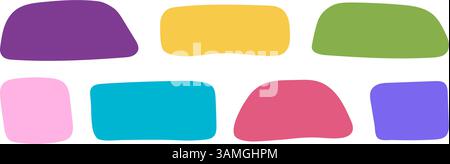 Set of cute irregular shapes in doodle style. Colorful blank organic forms for text boxes, tags, stickers, speech or quote bubbles, paper notes isolated on white background. Vector flat illustration. Stock Vector