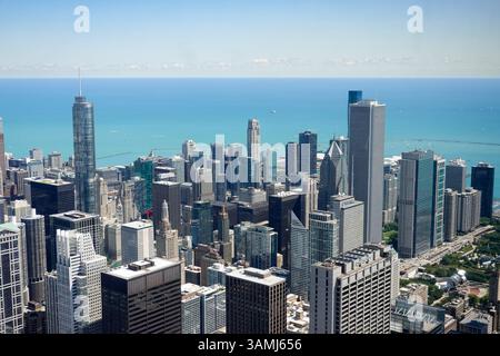 Chicago Skyline at sunset over Lake Michigan from Indiana Dunes ...
