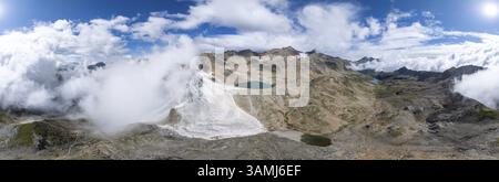 Panorama with mountain lake, glacier lake and glacier tongue on the Uebeltalferner, aerial view, Stubai Alps, South Tyrol, Italy, Europe Stock Photo