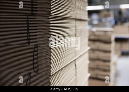 Stack of cardboard boxes, stacked flat boxes for shipping in a logistics centre, Cologne, North Rhine-Westphalia, Germany, Europe Stock Photo