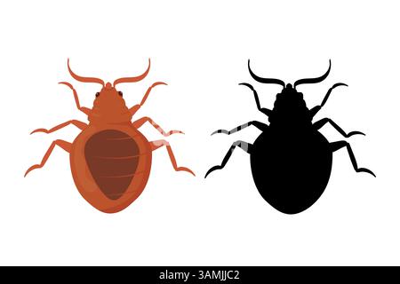 Bed Bug and Silhouette of Bedbug. Stock Vector