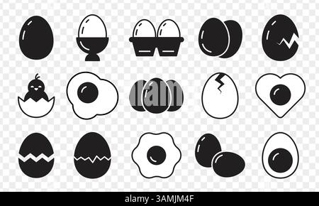 Egg icon set. Black and white collection of eggs symbol Stock Vector