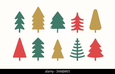 Colorful Christmas tree icon set Stock Vector