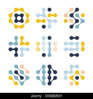 Colorful dots with liquid lines logo art. Metaball Stock Vector