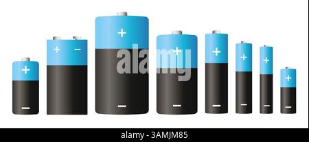 Set of alkaline battery vector illustration. Stock Vector
