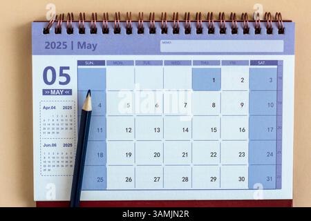 Hello May, desk calendar for planning May 2025 Stock Photo