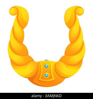 Horseshoe symbol. Good luck. Gild horse shoe with precious gem. Blacksmith fortune amulet. Golden mustang talisman. Animal foot. Cowboy ranch. Equestrian lucky chance. Horsey emblem. Rodeo vector icon Stock Vector