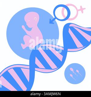 Vector isolated illustration of genetic study of the embryo. Paternity test. Genetic biomaterial of parents. Stock Vector