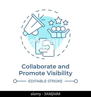 Collaborate and promote visibility soft blue concept icon Stock Vector
