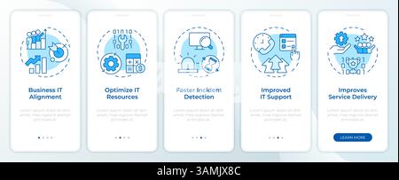 IT management benefits blue onboarding mobile app screen Stock Vector