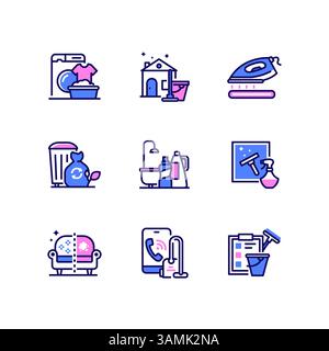 Housekeeping - modern line design style icons set Stock Vector