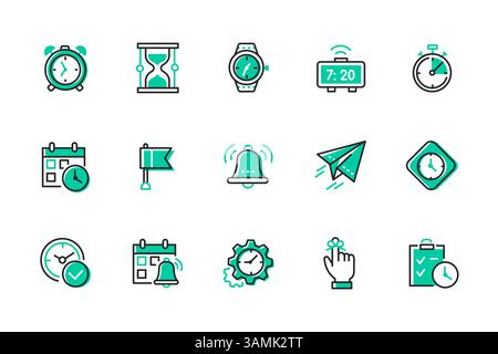 Time, alarm and deadline - set of line design style icons Stock Vector