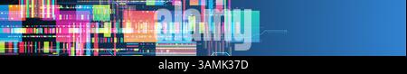 Technological background with colorful squares glowing on a blue gradient. Vector. Stock Vector