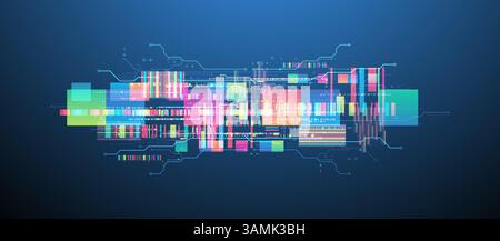 Technological background with colorful squares glowing on a blue gradient. Vector. Stock Vector