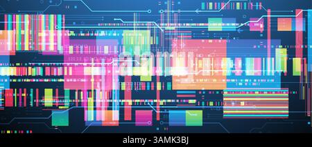 Technological background with colorful squares glowing on a blue gradient. Vector. Stock Vector