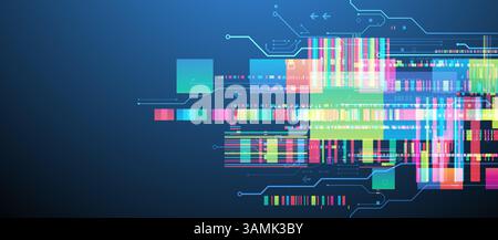 Technological background with colorful squares glowing on a blue gradient. Vector. Stock Vector