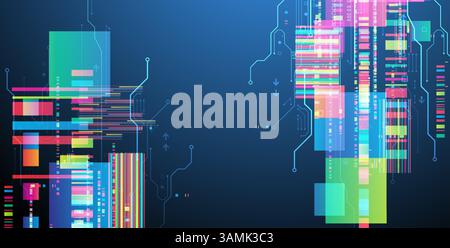 Technological background with colorful squares glowing on a blue gradient. Vector. Stock Vector