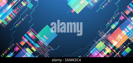 Technological background with colorful squares glowing on a blue gradient. Vector. Stock Vector