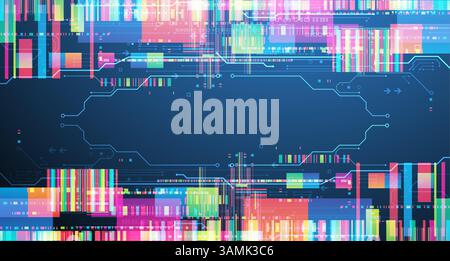 Technological background with colorful squares glowing on a blue gradient. Vector. Stock Vector