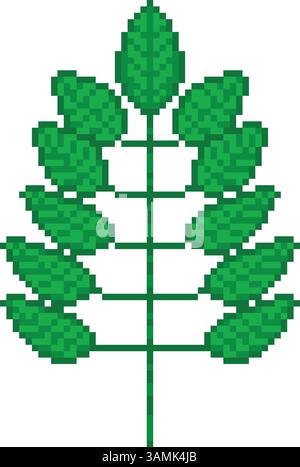 Rowan leaf pixel art. Retro video game style ash-tree leaves icon. 2d vector symbol Stock Vector