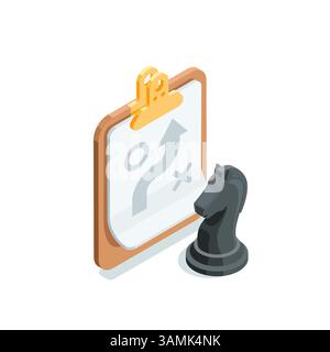 isometric chess horse, in color on white background, business strategy or plan Stock Vector