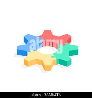 isometric vector puzzle icon in the form of a gear, in color on a white background, infographic or design element Stock Vector