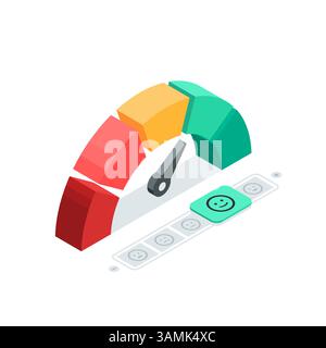 isometric vector mood scales, in color on a white background, scale with arrow and emoticons Stock Vector