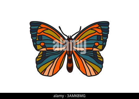 Hand drawn colorful butterfly isolated on white background. Botanical bright butterfly vector illustration.Graphic design element for Birthday Greetin Stock Vector