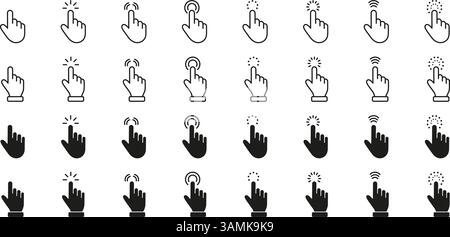 Touchscreen Interaction Gesture Line And Solid Icon Set. Hand Motion And Click Navigation Symbol Collection. Isolated Vector Illustration Stock Vector