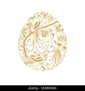 Cute vintage style egg. Ethnic pattern with clipping mask. Happy Easter creative greeting card. Beautiful artistic design. Floral cut golden ornament Stock Vector