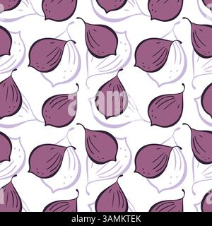 Seamless pattern figs. Purple figs on white background. Packaging, wallpaper, backdrop, label, fruity vibe. Vector illustration Stock Vector