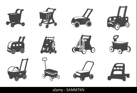 Baby push walker vectors, Baby push walker silhouette, Push walker set, Push walker silhouette, Push walker vector. Stock Vector