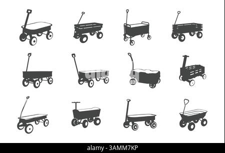 Wagon vector, Wagon silhouette, Toy wagon vector, Toy wagon silhouette, Wagon vector bundle, Wagon clipart, Wagon icon. Stock Vector