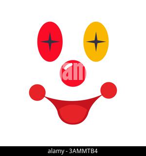 Funny Clown Face with Red and Yellow Eyes, Nose and Big Smile for Party Fun Stock Vector