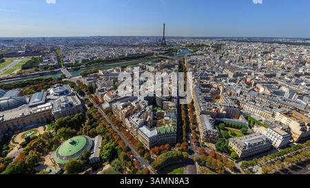 Panoramic aerial view of Rond Point des Champs Elysees, Paris, France ...