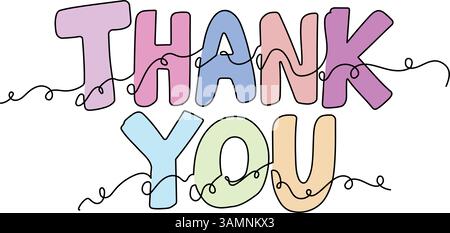 Thank You Word Art Line Drawing Stock Vector