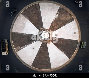 Aerial view of a circular pattern roundabout with vehicles and urban infrastructure, Kaduna North, Kaduna, Nigeria. Stock Photo