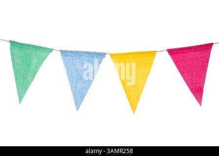 Festive garland of triangular multicolored flags Stock Photo