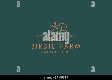 Birdie Dove Nest Logo Foliage Abstract Illustration Line Art Minimalist Concept Stock Vector