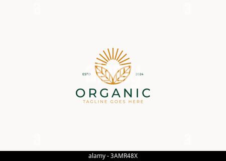 Organic Logo Abstract Sun and Leaf Nature Agriculture Farm Concept Stock Vector