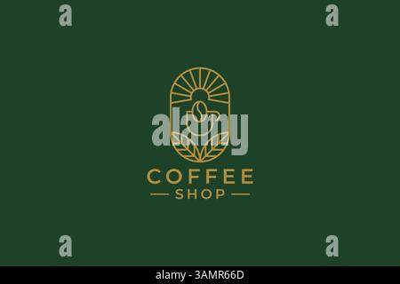 Coffee Bean Organic for Cafe Brand Logo Vintage Badge Linear Style Stock Vector
