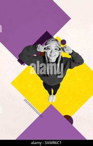 Poster image collage of person stand on color background having square elements Stock Photo